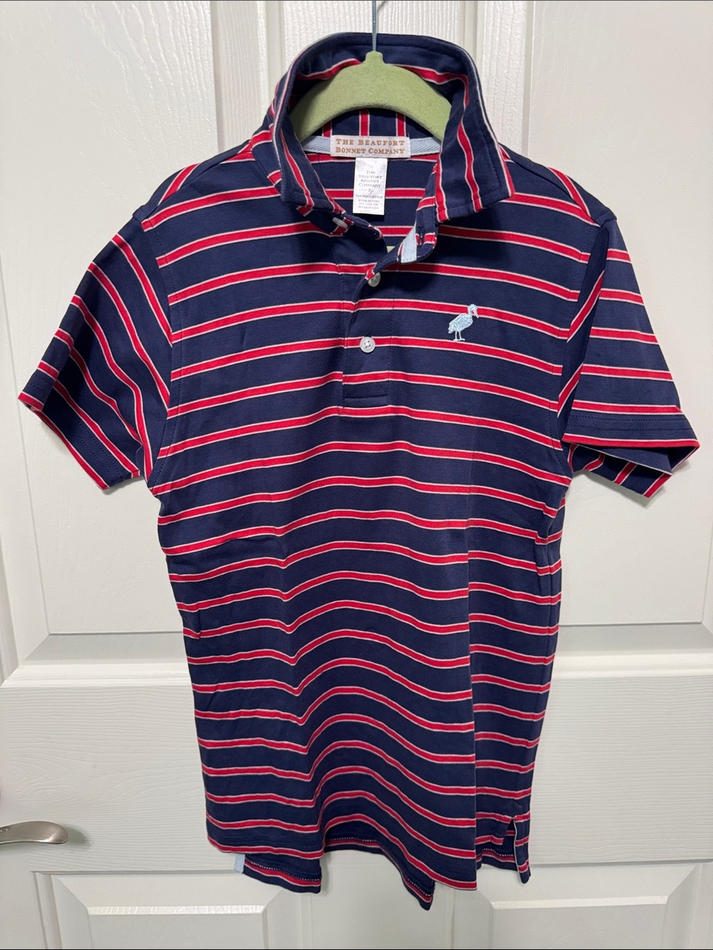 The Beaufort Bonnet Company Navy with Red & White Striped Polo